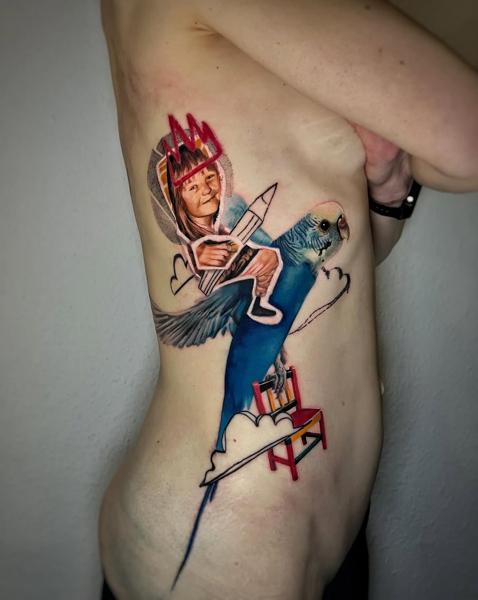 Surrealism surreal child bird tattoo by @hermit_ttt