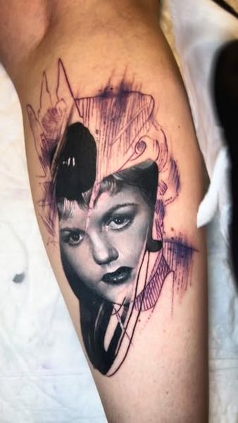 Realism and abstract abstract woman portrait tattoo by @hermit_ttt