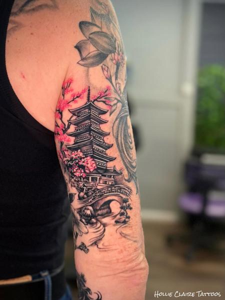 Japanese japanese pagoda tattoo by @hollieclairetattoos