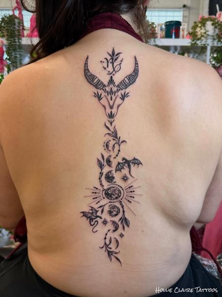 Dotwork lunar dragon tattoo by @hollieclairetattoos