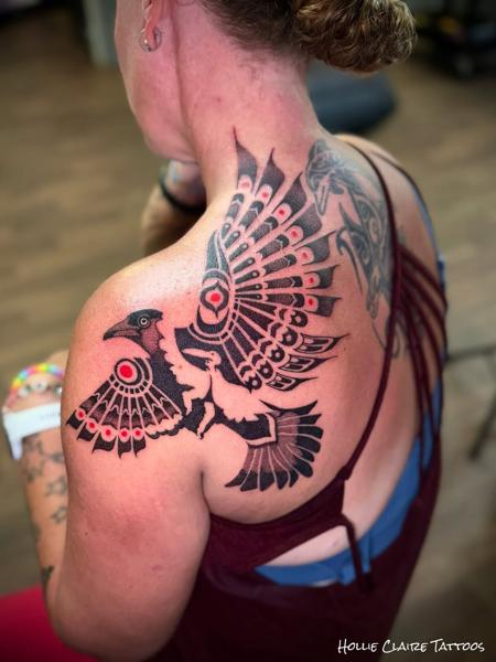 Tribal tribal bird tattoo by @hollieclairetattoos