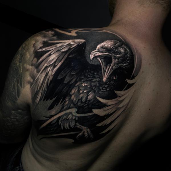 Realism raven tattoo by @honey.scarheart