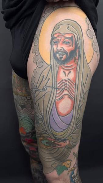 Japanese skeleton monk tattoo by @holyfoxtattoos