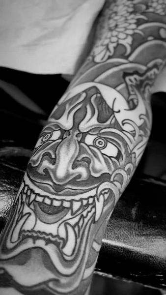Japanese hannya mask tattoo by @iamthecobra
