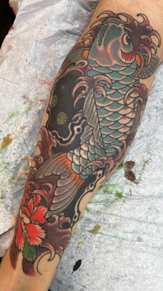 Japanese koi fish tattoo by @iamthecobra