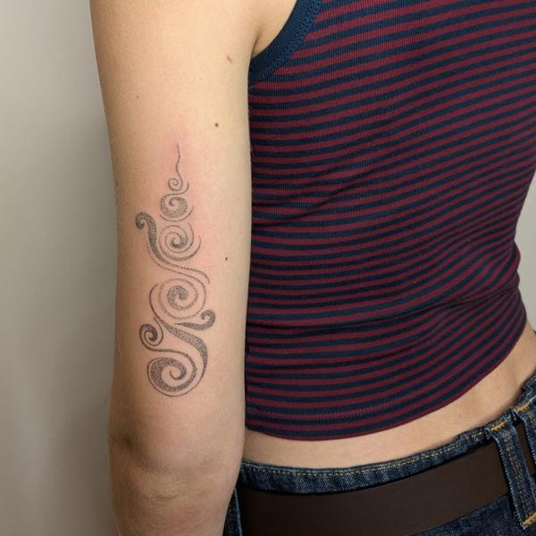 Dotwork abstract swirls tattoo by @icancu_tattoo