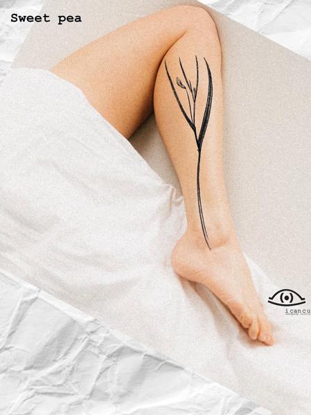 Fine line sweet pea plant tattoo by @icancu_tattoo