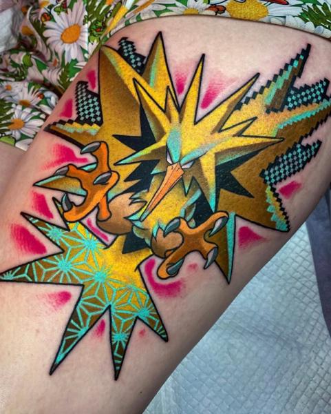 Anime electric bird tattoo by @iimmerse