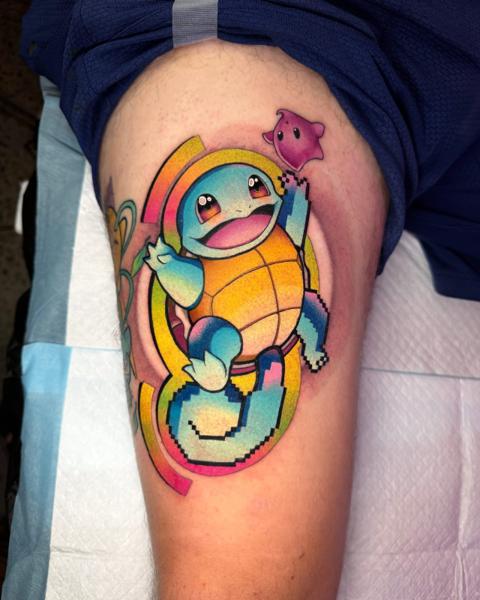 Anime pixelated squirtle tattoo by @iimmerse