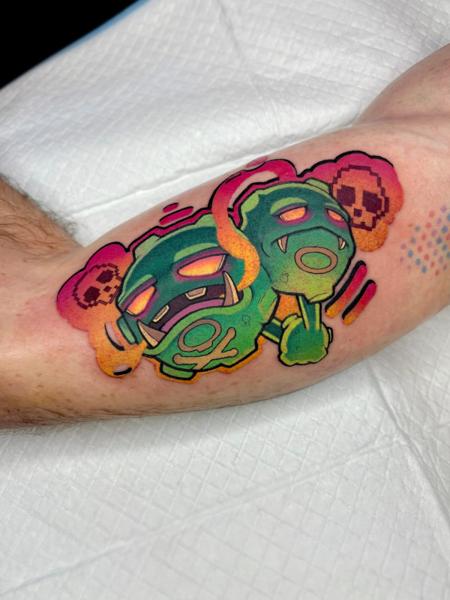 New school cartoon gas mask tattoo by @iimmerse