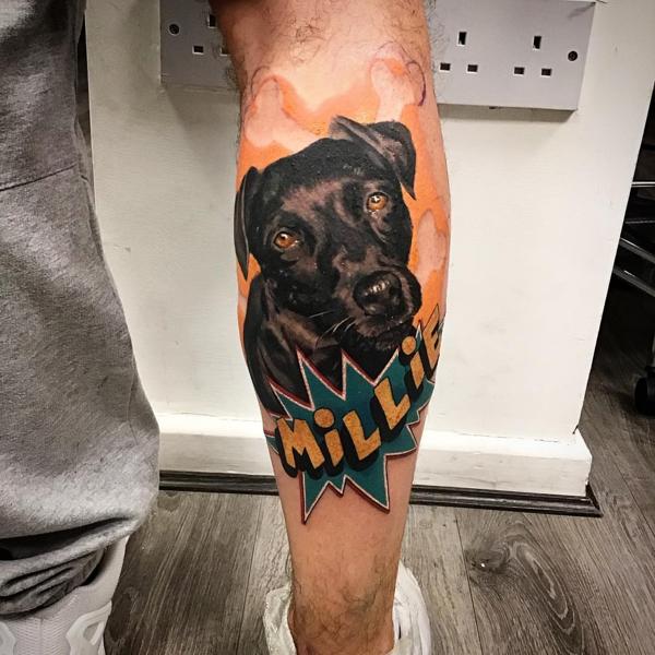 Realism dog portrait tattoo by @il.egall