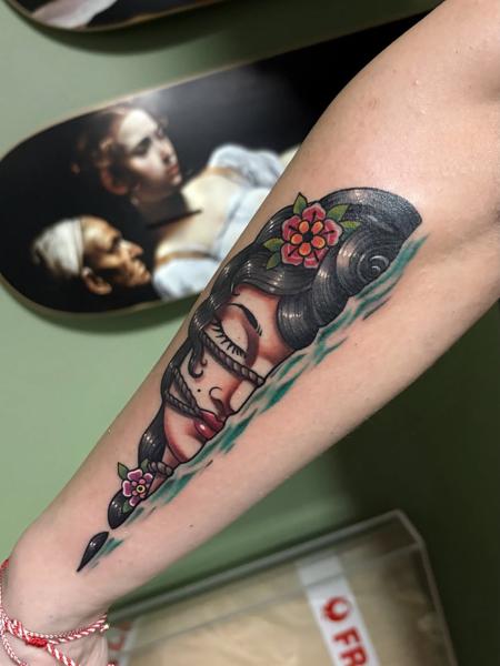 Traditional bound woman tattoo by @60needle