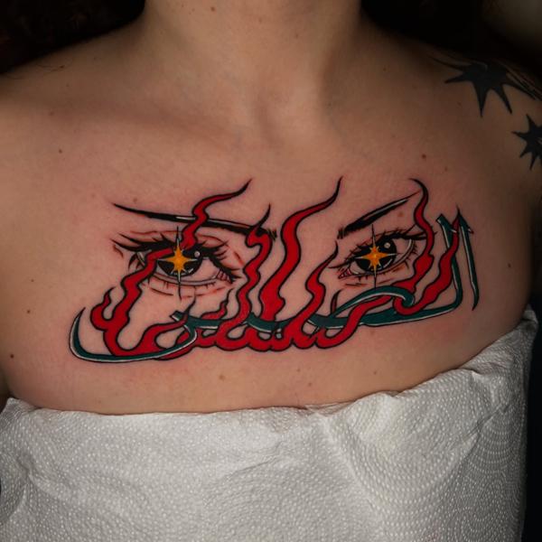 Illustrative flaming eyes tattoo by @ziggi_tattoos
