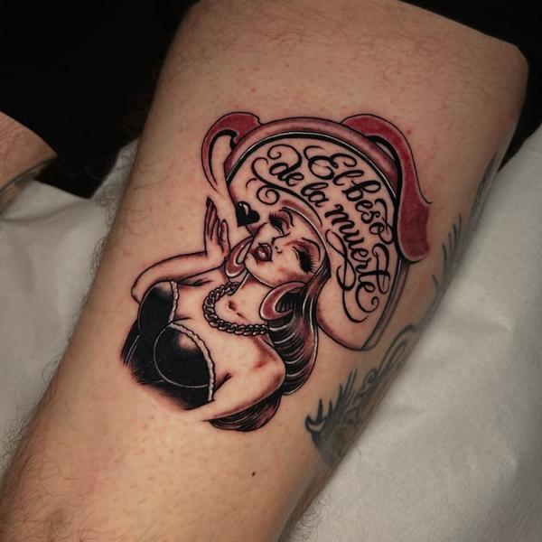 Traditional woman with hat tattoo by @ziggi_tattoos