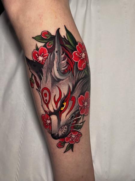 Japanese kitsune with flowers tattoo by @illson_ntc