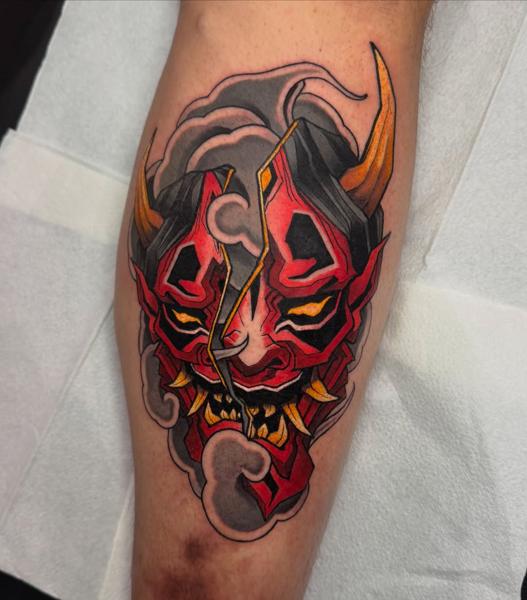 Japanese oni mask tattoo by @illson_ntc