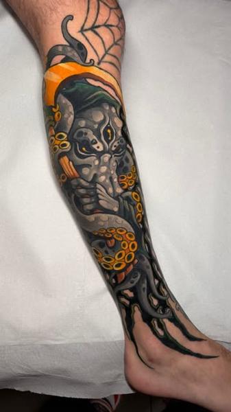 Neo-traditional octopus tattoo by @illson_ntc