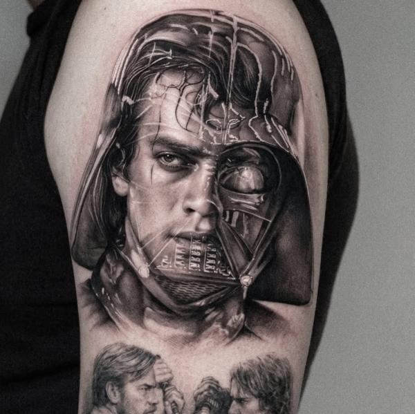Realism half darth vader tattoo by @inalbersekov