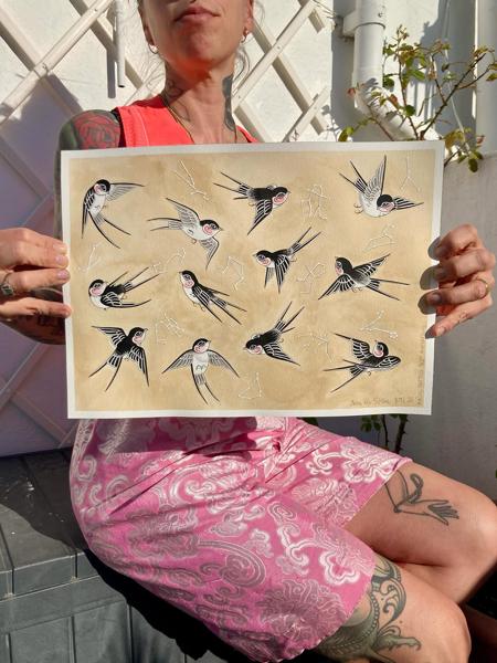 Traditional swallow birds tattoo by @inmatattooartist
