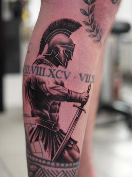 Realism spartan warrior tattoo by @inx.tattoo