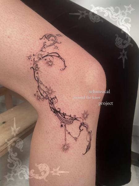 Fine line whimsical stars tattoo by @dollmadaki.tattoos