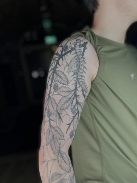 Illustrative centipede bramble tattoo by @izit_ink
