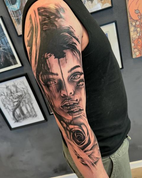 Realism woman portrait tattoo by @jacobbrask88