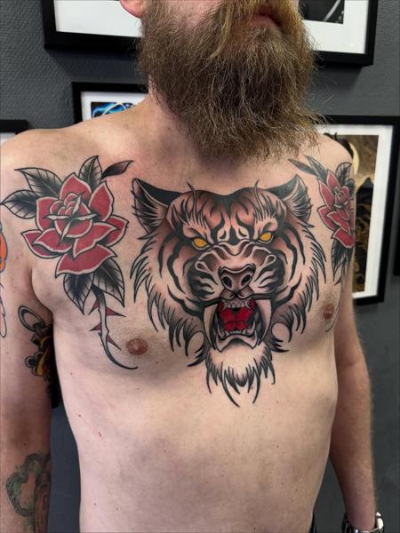 Traditional tiger head tattoo by @jacobbrask88
