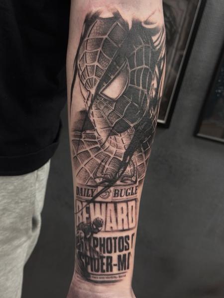 Realism spiderman portrait tattoo by @jacobbrask88