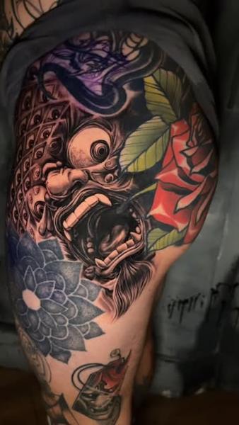 Japanese oni mask tattoo by @jacobbrask88
