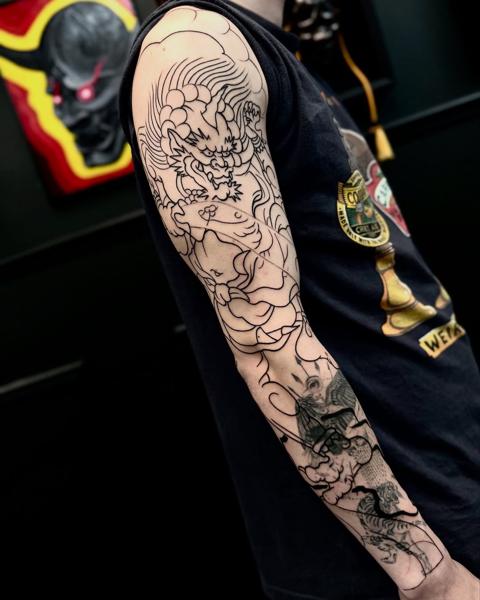 Japanese japanese dragon sleeve tattoo by @jacoby_tattoo