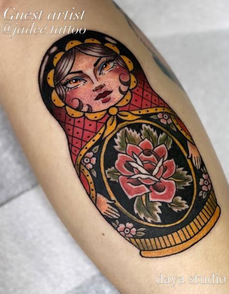 Traditional russian doll tattoo by @jadee.tattoo