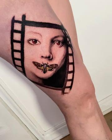 Realism film portrait tattoo by @jaimikotattoo
