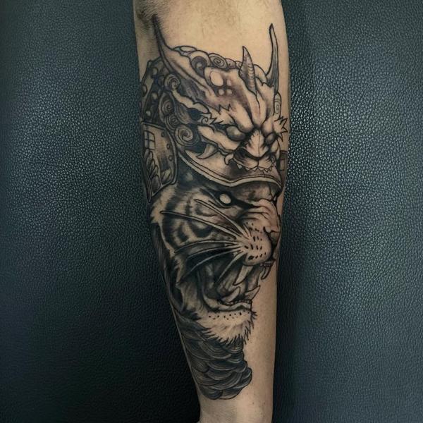 Japanese samurai tiger tattoo by @jaimikotattoo