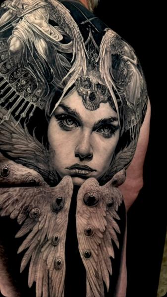 Realism angelic portrait tattoo by @jakconnollyart
