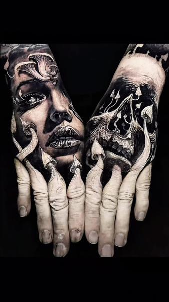 Realism portrait and skull tattoo by @jakconnollyart