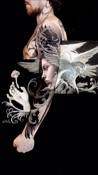 Realism angelic figure tattoo by @jakconnollyart