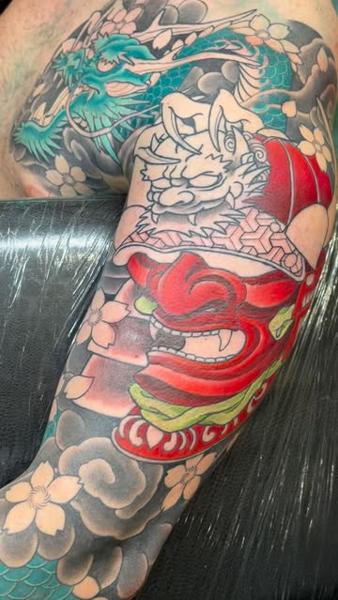 Japanese japanese masks tattoo by @jamesbulltattoo