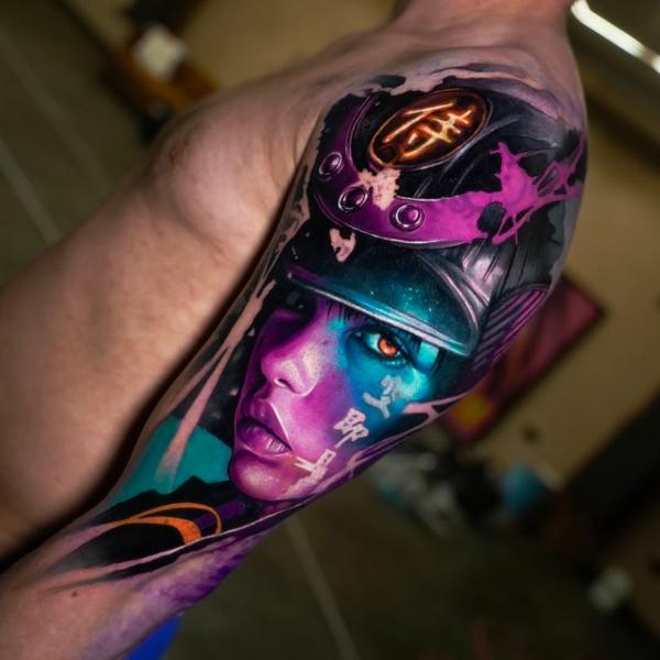 Realism cyberpunk warrior tattoo by @jfrandall_tattoos