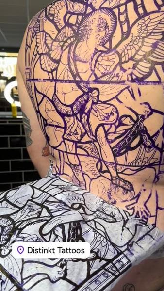 Linework angelic figures tattoo by @jimoddity