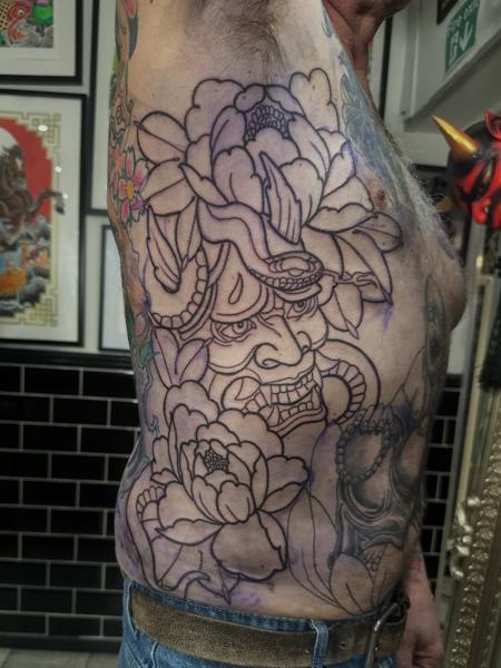 Japanese hannya mask tattoo by @jimoddity