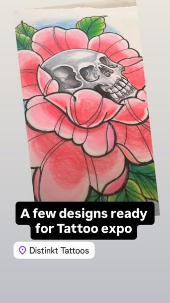Traditional skull flower tattoo by @jimoddity