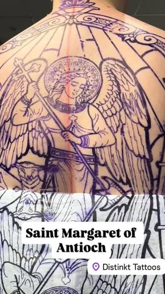 Linework angel with staff tattoo by @jimoddity