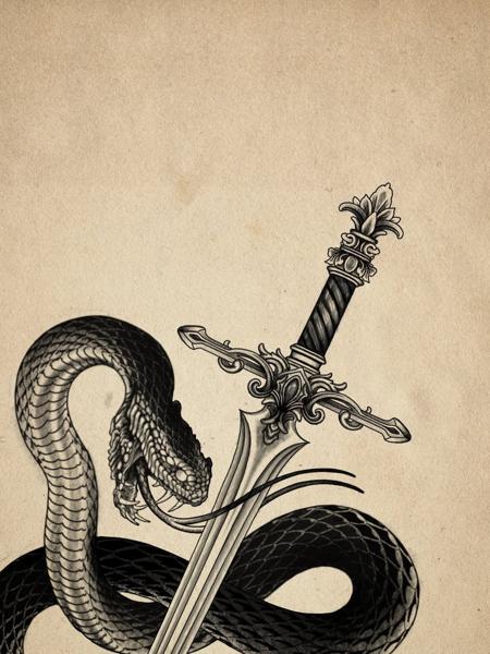 Blackwork snake and sword tattoo by @callmenighthawkk