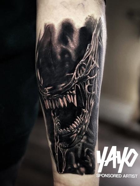 Realism horror alien tattoo by @jamiegibbonstattoo