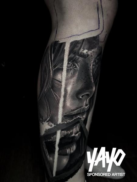 Realism surreal woman portrait tattoo by @jamiegibbonstattoo