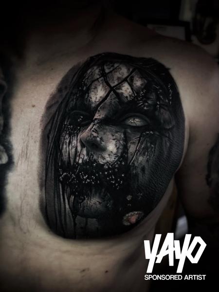 Realism horror portrait tattoo by @jamiegibbonstattoo