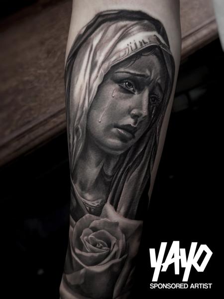 Realism crying madonna tattoo by @jamiegibbonstattoo