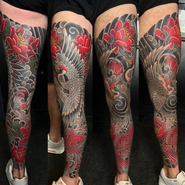 Japanese japanese crane tattoo by @jamiegreavestattooer