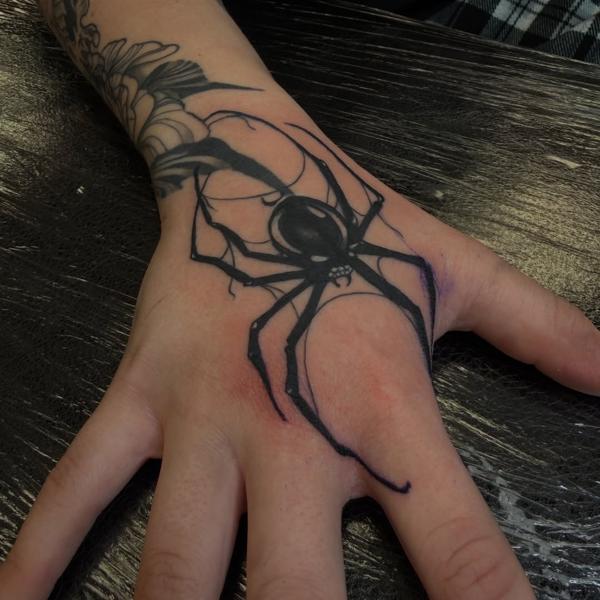 Blackwork black spider web tattoo by @jammersink
